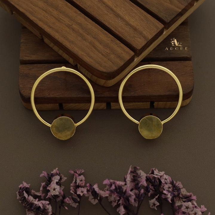 Golden Enva Hoop Raw Stone Earring