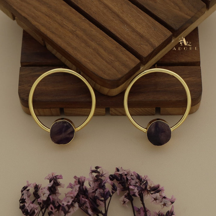 Golden Enva Hoop Raw Stone Earring