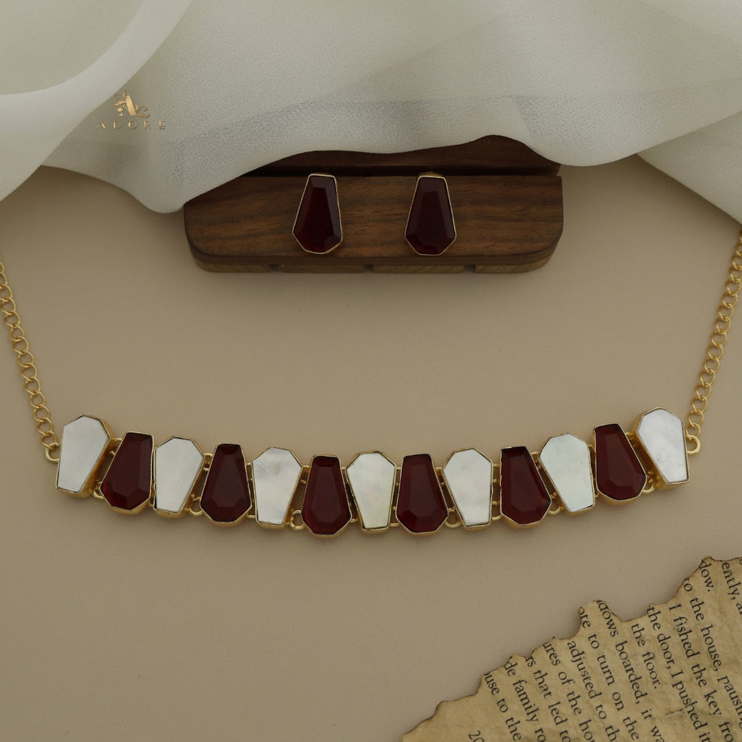 Felicia Hexa Glossy Choker/Short Neckpiece With Earring