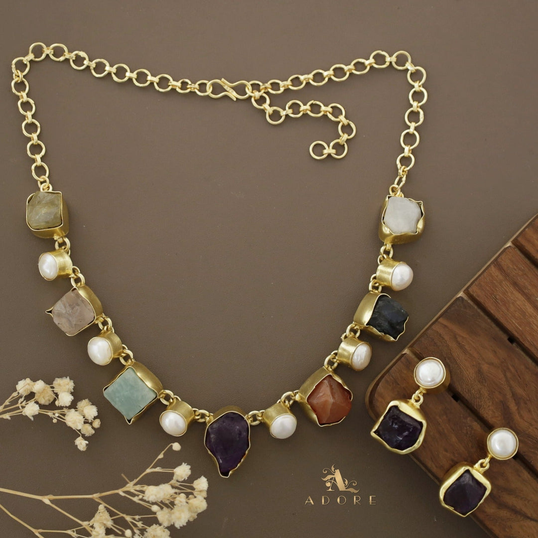 Pegasus Rugged Stone Neckpiece With Earring