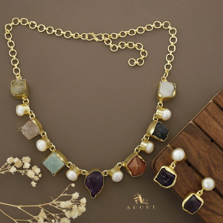 Pegasus Rugged Stone Neckpiece With Earring
