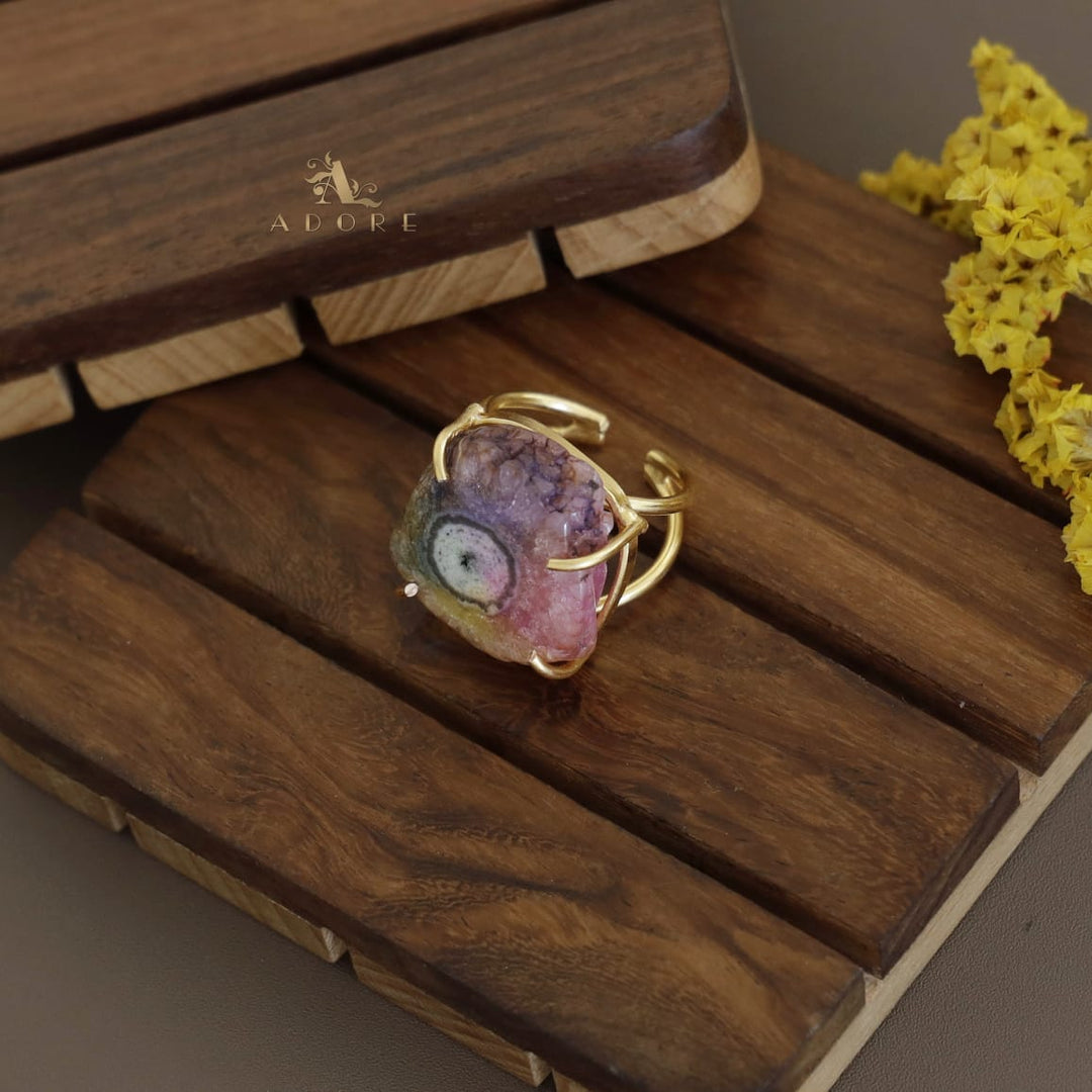 2 Layer Rainbow Agate Ring