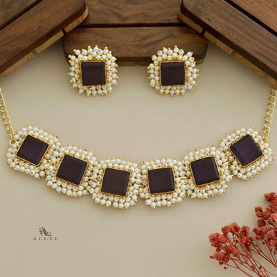 Full Pearl Square Choker With Earring