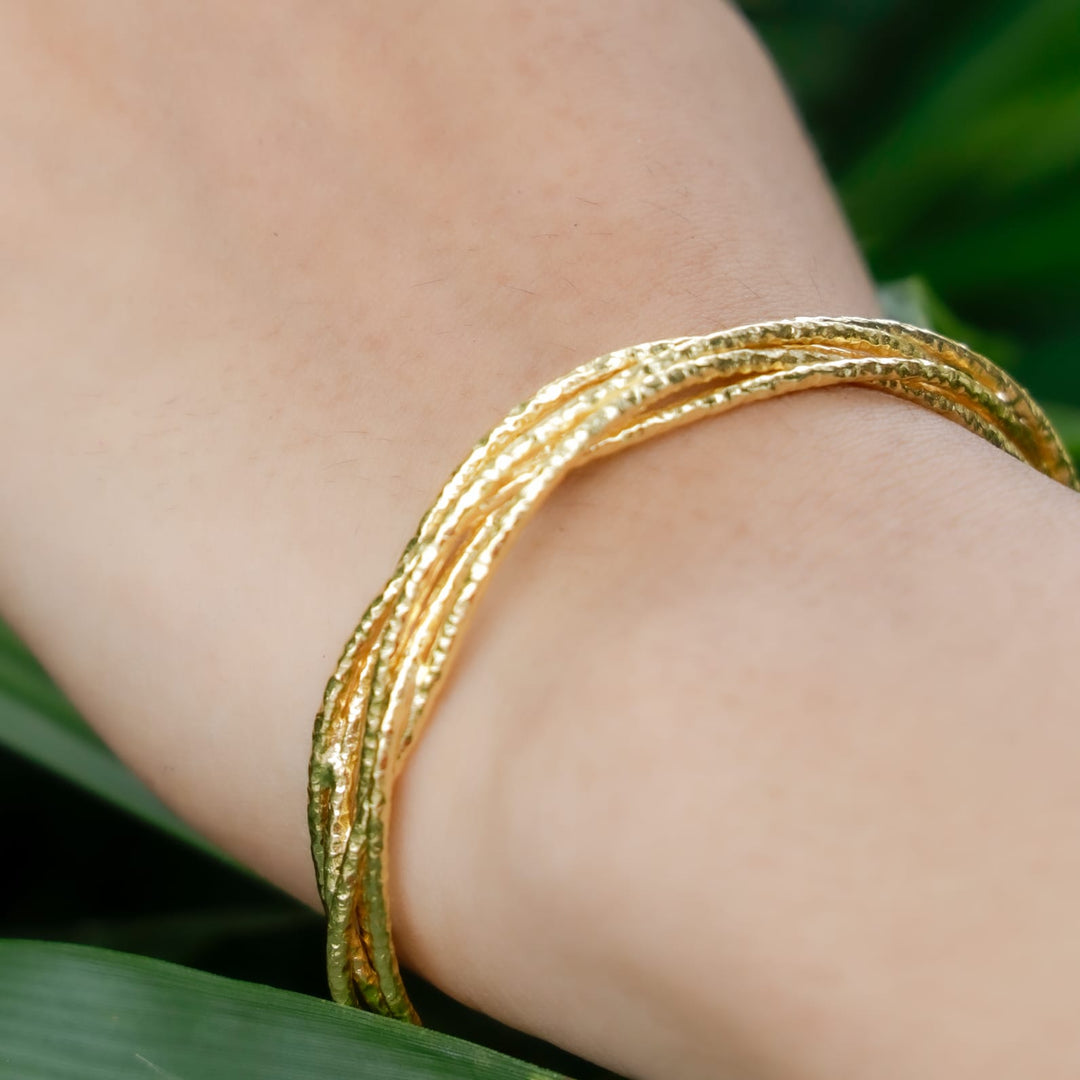 Golden Hammered Penta Layer Bangle