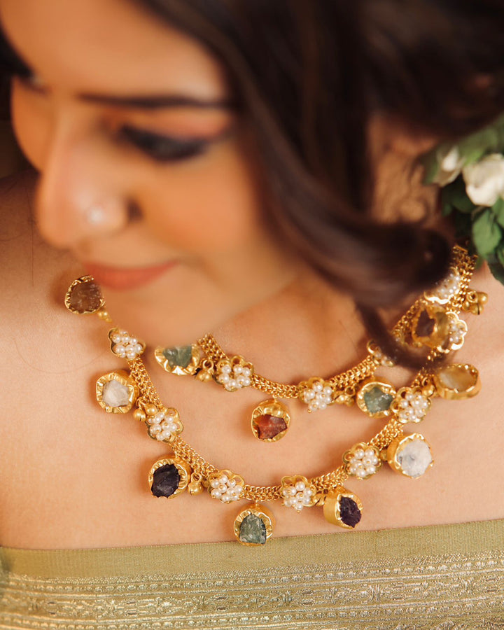 2 Layer Chiara Raw Stone Ghungroo Neckpiece