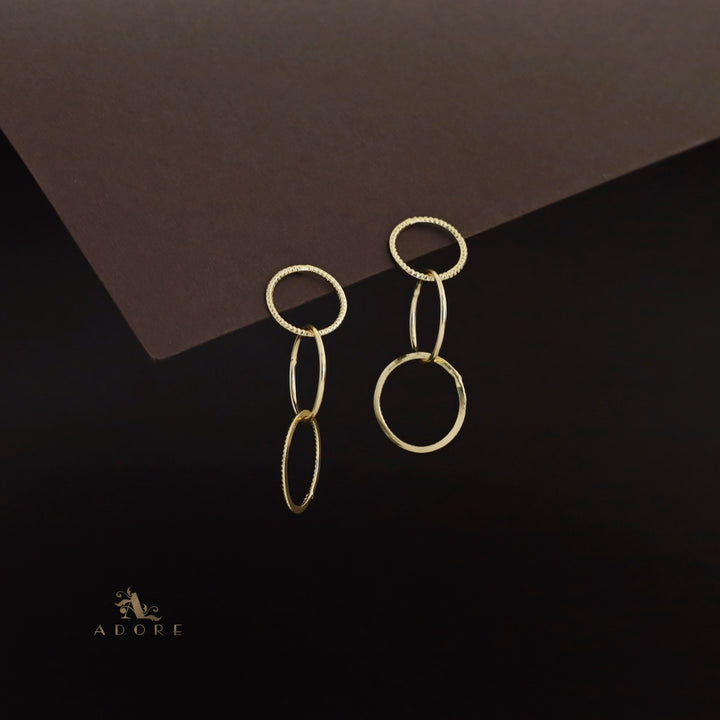 Hridya Golden Tri Circle Earring