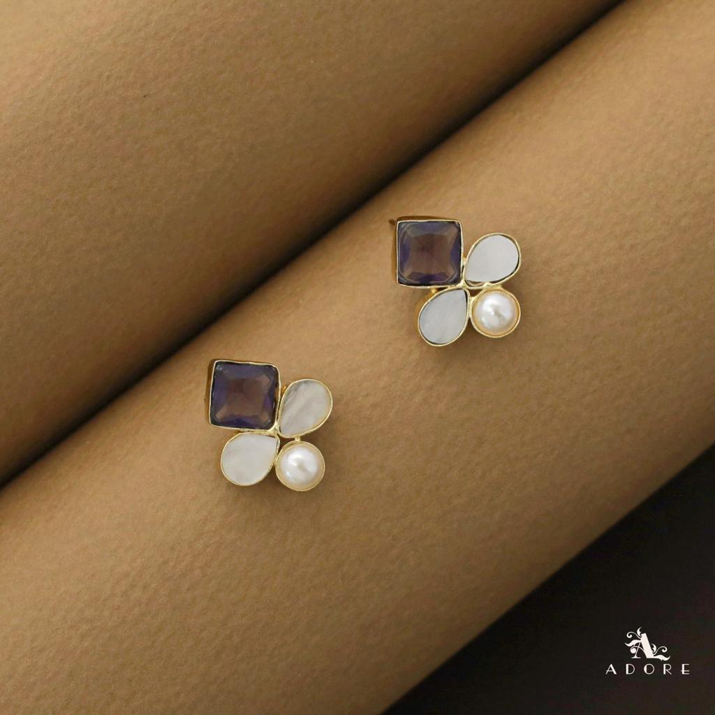 Twin Leaf Diamond Glossy MOP Stud