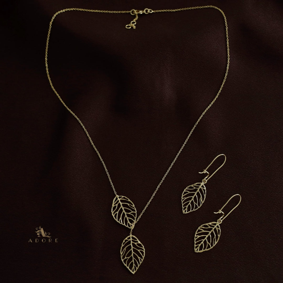 Lucille Leafy Long Neckpiece With Earring