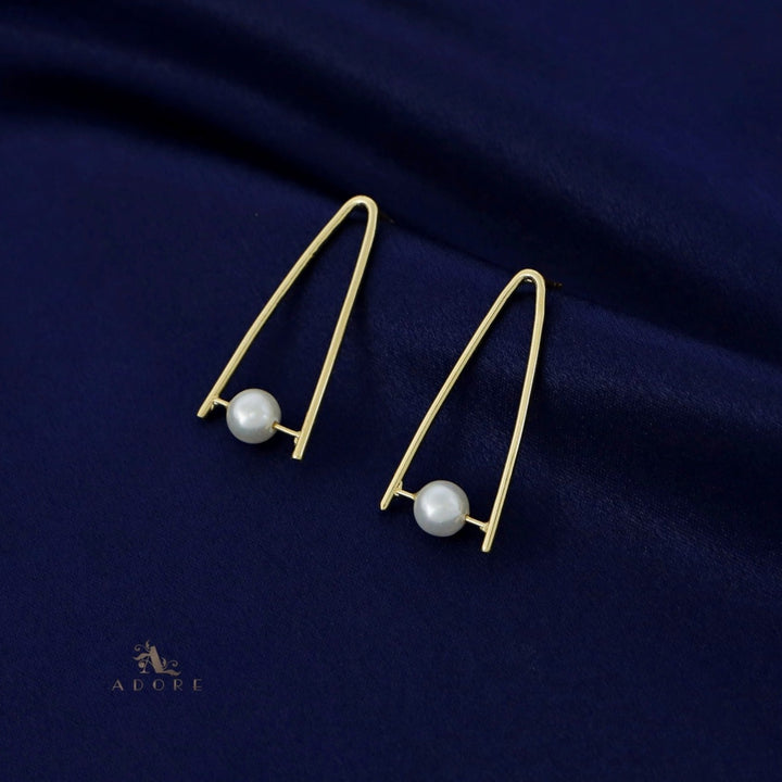 Golden Twin Line Pearl Earring