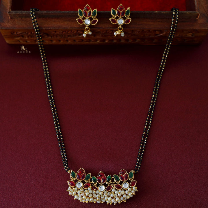 Tri Lotus Mangalsutra Pearl Neckpiece with Earring