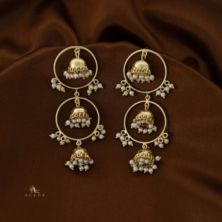 Twin Circle Tri Jhumka Pearl Earring