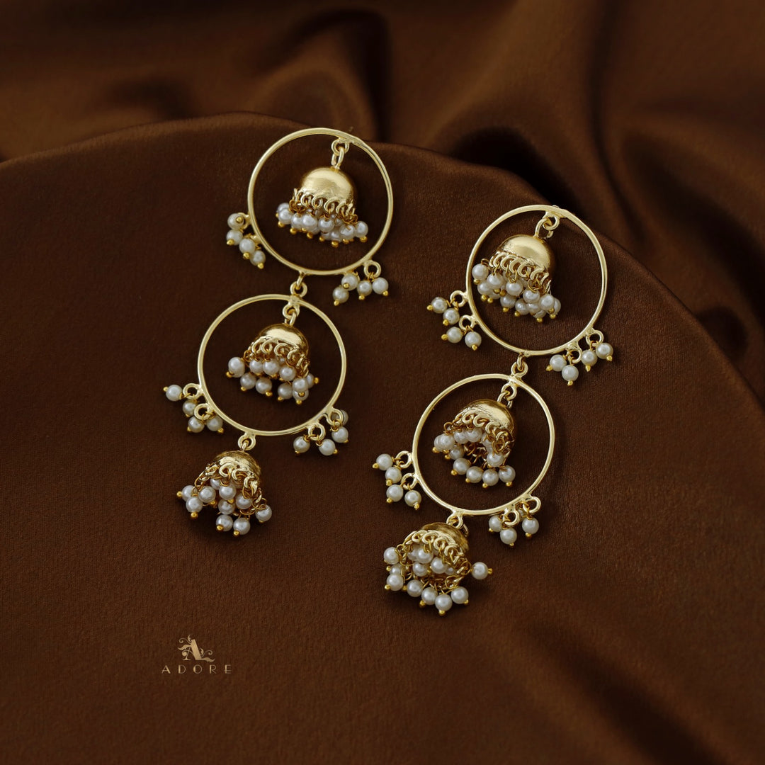 Twin Circle Tri Jhumka Pearl Earring