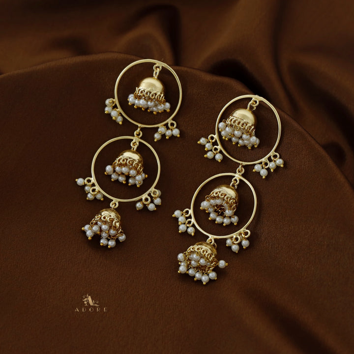 Twin Circle Tri Jhumka Pearl Earring