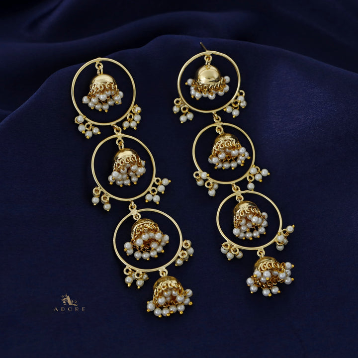 Tri Circle Tetra Jhumka Pearl Earring