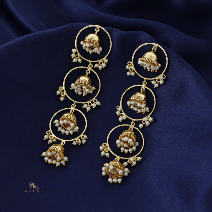 Tri Circle Tetra Jhumka Pearl Earring