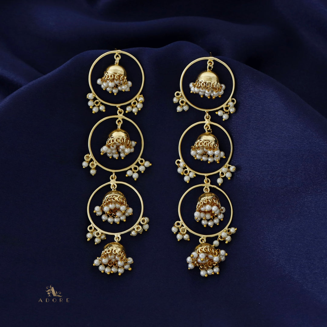 Tri Circle Tetra Jhumka Pearl Earring