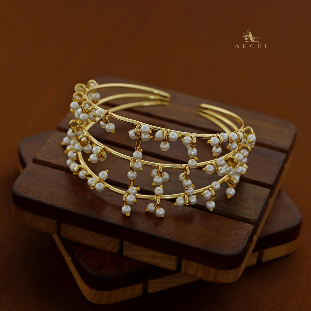Amelia Three Layer Cluster Pearl Golden Bangle