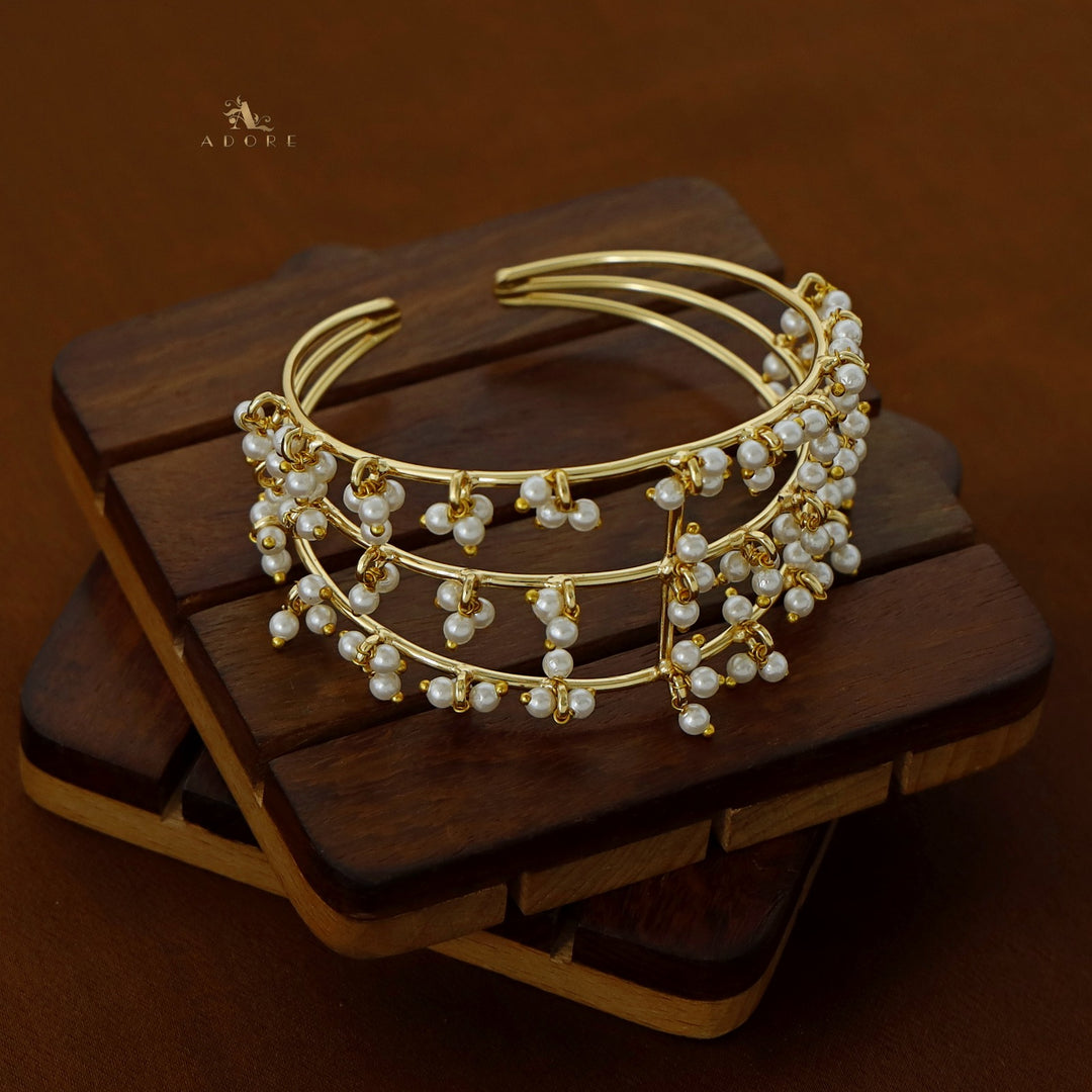 Amelia Three Layer Cluster Pearl Golden Bangle
