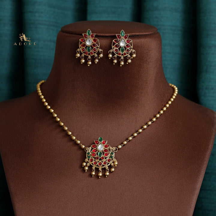 Heshini Chandrabha Gold Ball Short Neckpiece with Earring