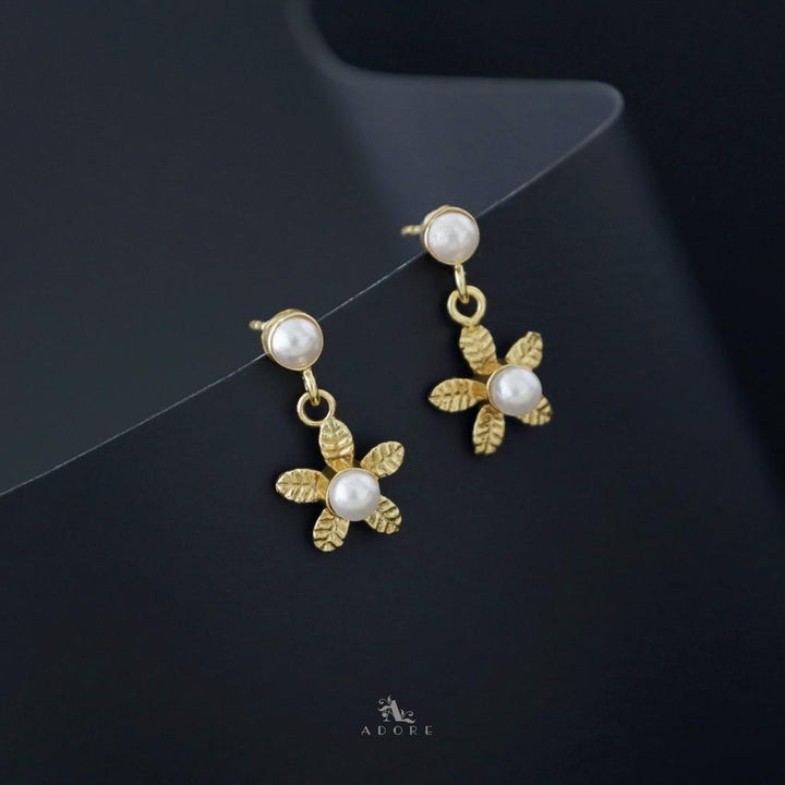 Golden Flower Dual Pearl Earring