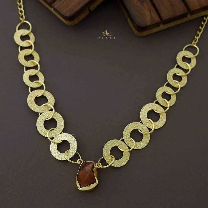 Nirja Raw Stone Textured Round Rings Neckpiece