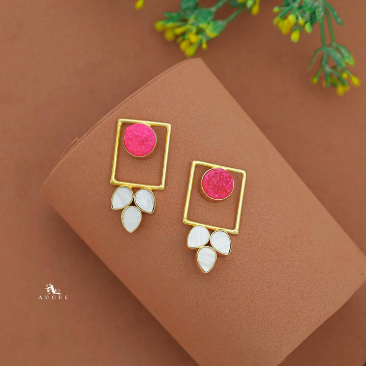 Tri Leaf Druzy Rectangle Earring