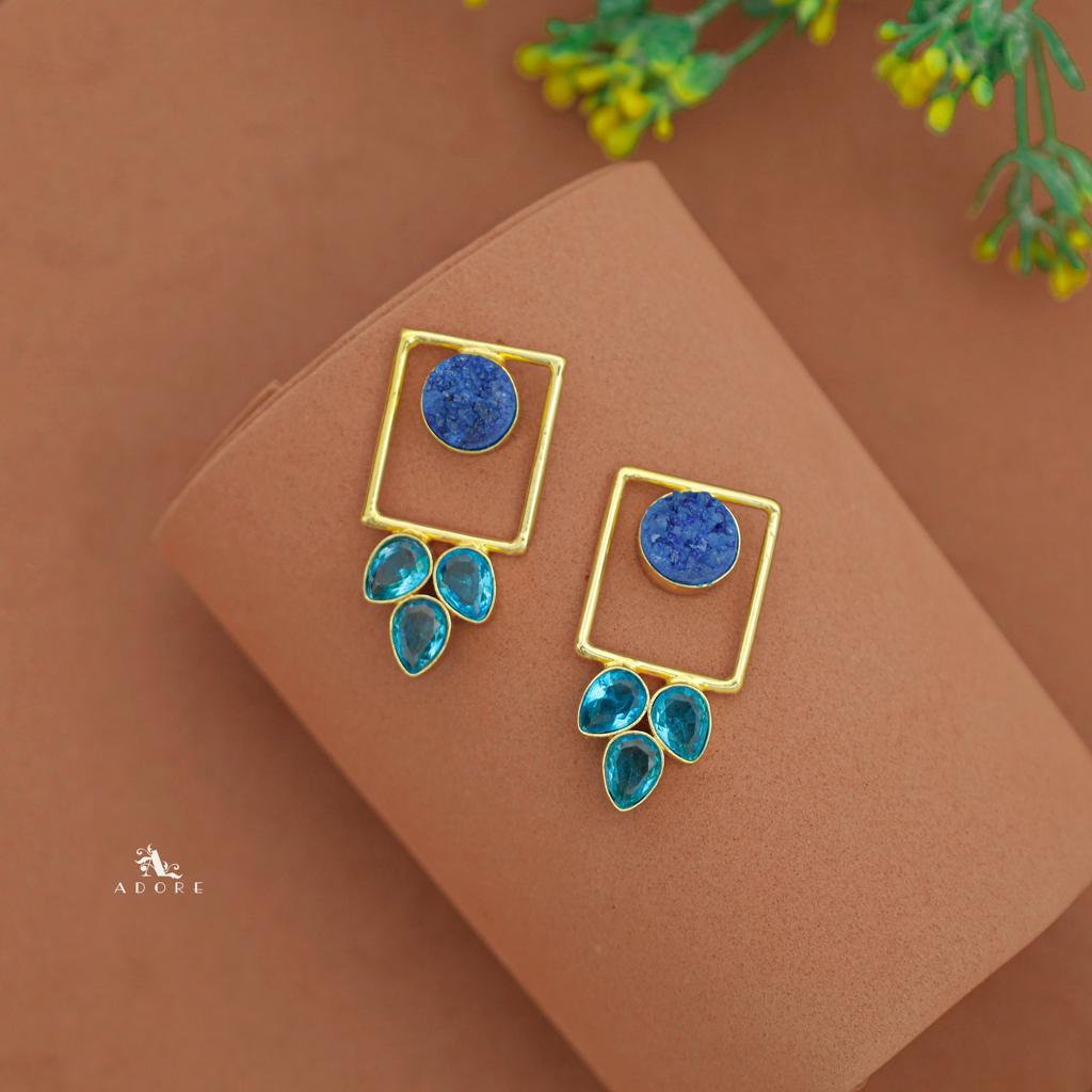 Tri Leaf Druzy Rectangle Earring