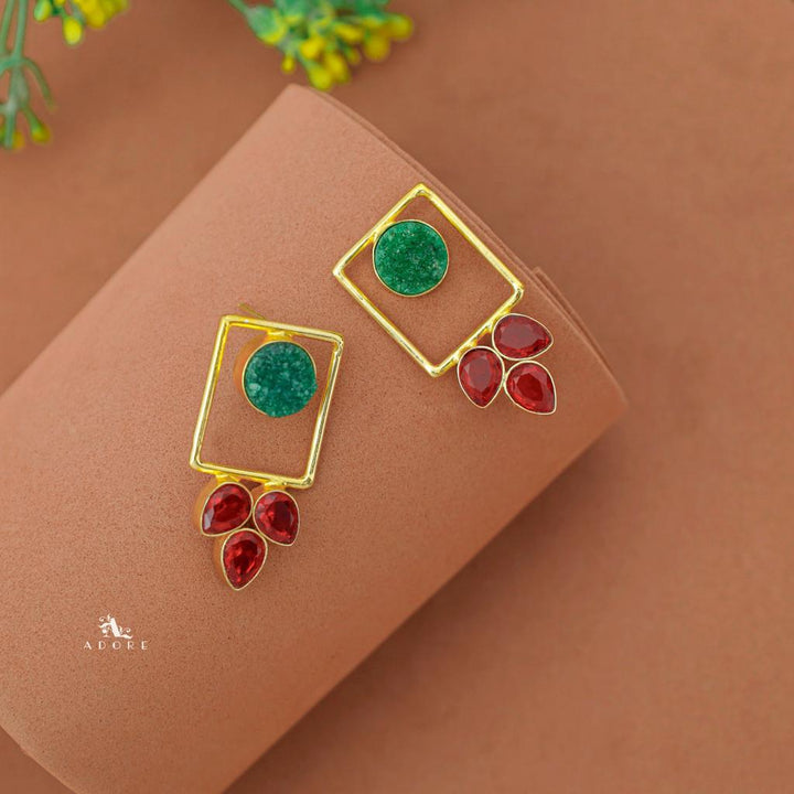 Tri Leaf Druzy Rectangle Earring