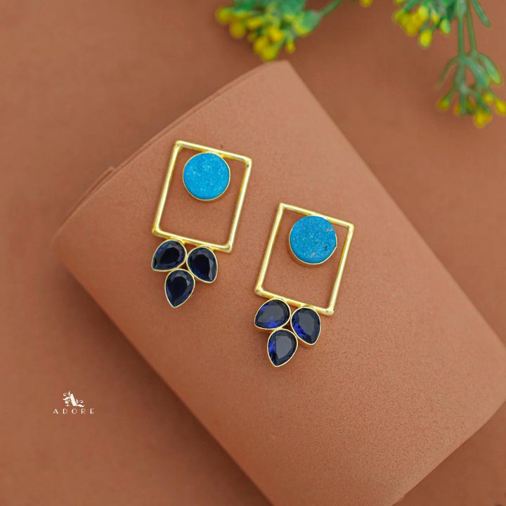 Tri Leaf Druzy Rectangle Earring