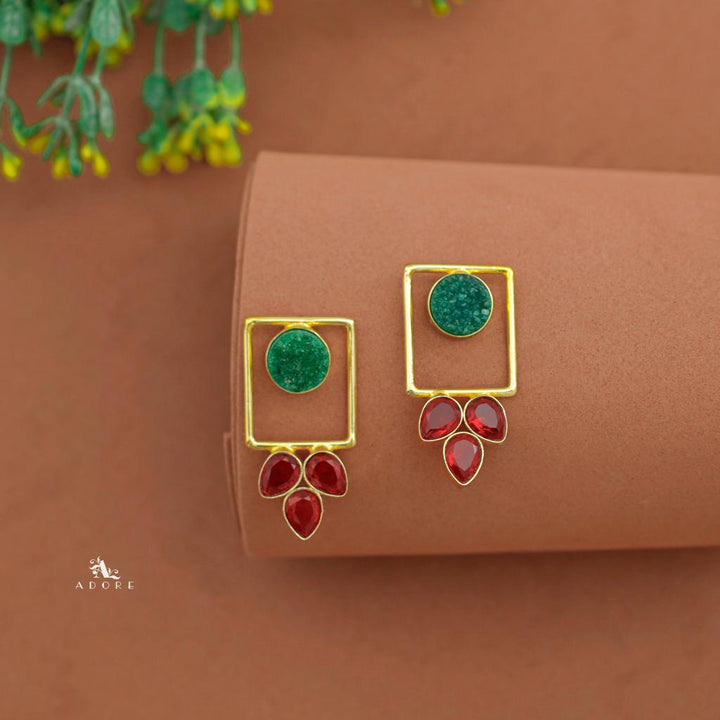 Tri Leaf Druzy Rectangle Earring