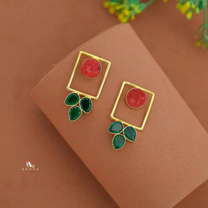 Tri Leaf Druzy Rectangle Earring