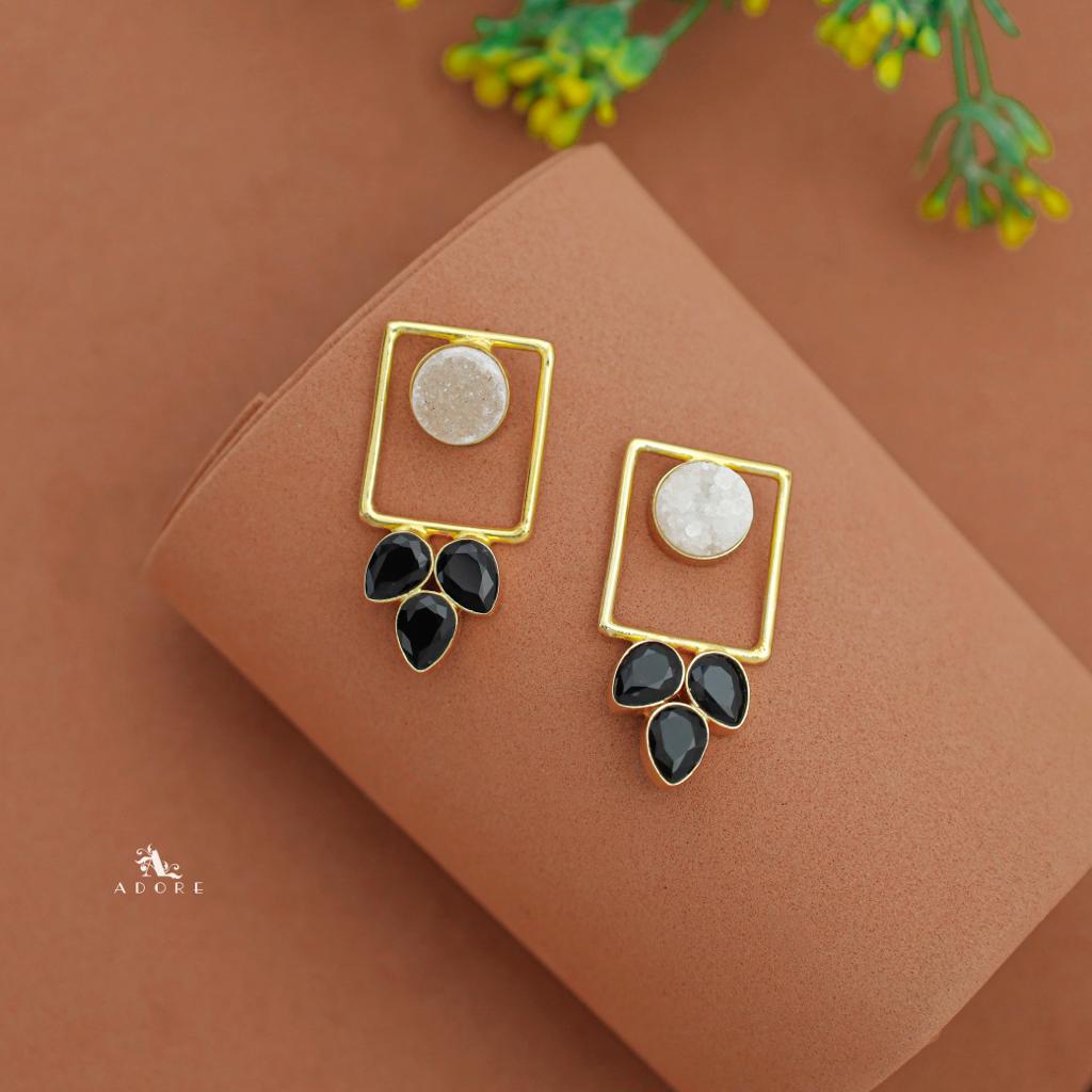 Tri Leaf Druzy Rectangle Earring