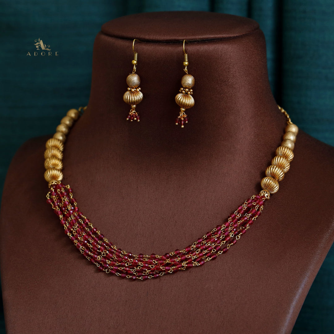 9 Layer Drum Gold Ball Neckpiece with Earring