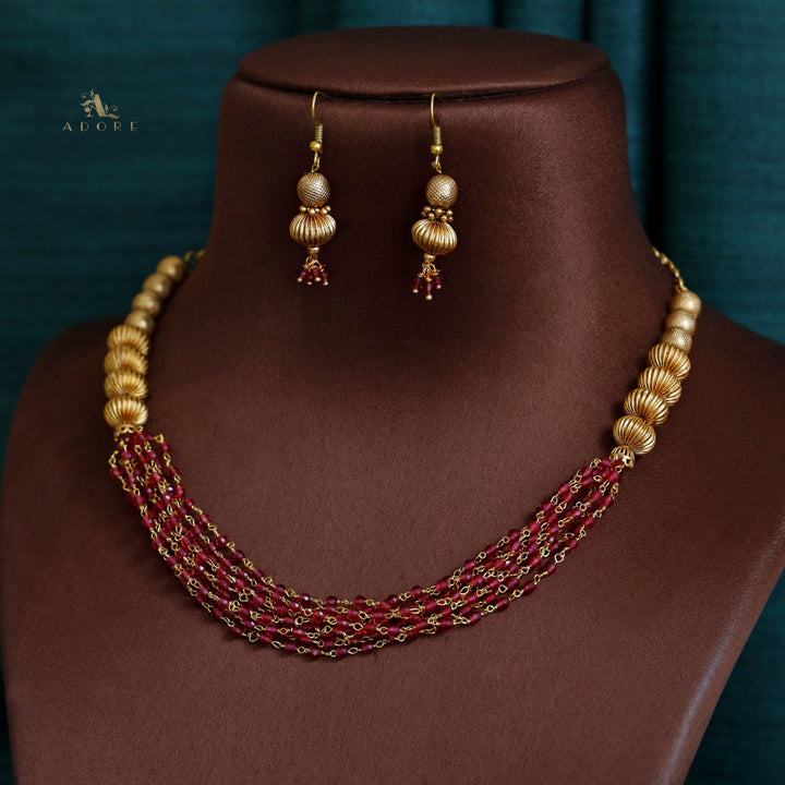 9 Layer Drum Gold Ball Neckpiece with Earring