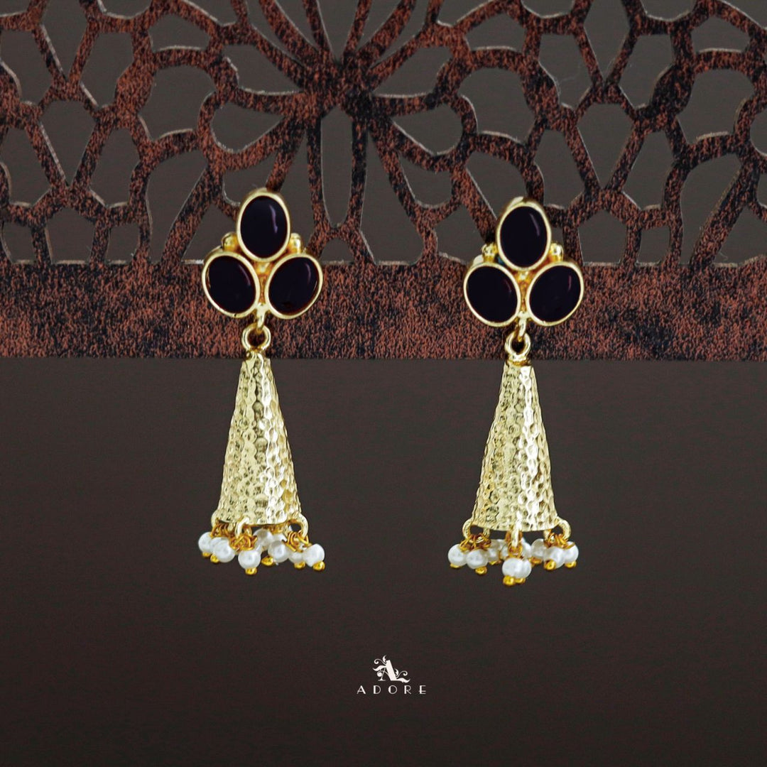 Golden Frost Cone Tri Glossy Oval Pearl Earring
