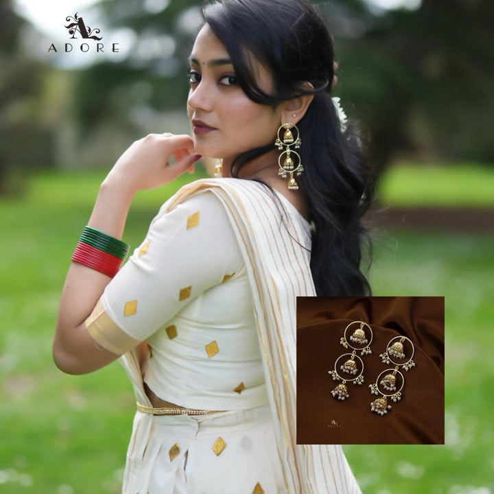 Twin Circle Tri Jhumka Pearl Earring