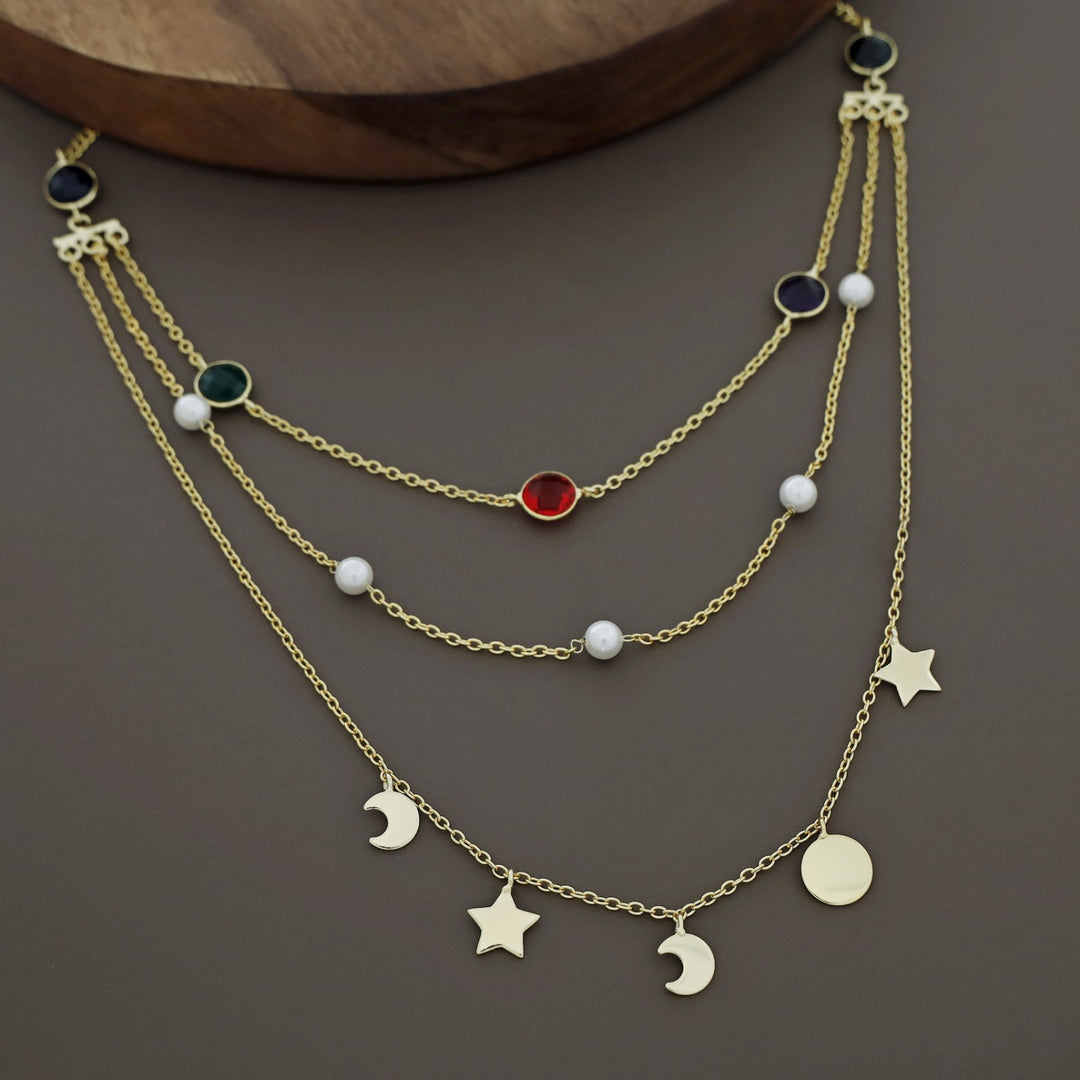 Cheyenne 3 Layer Pearl Glossy Stone Neckpiece