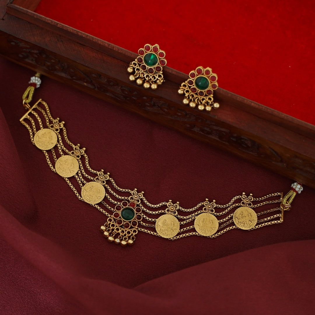 Sanchita Samudra 5 Layer Kashi Floral Choker With Earring