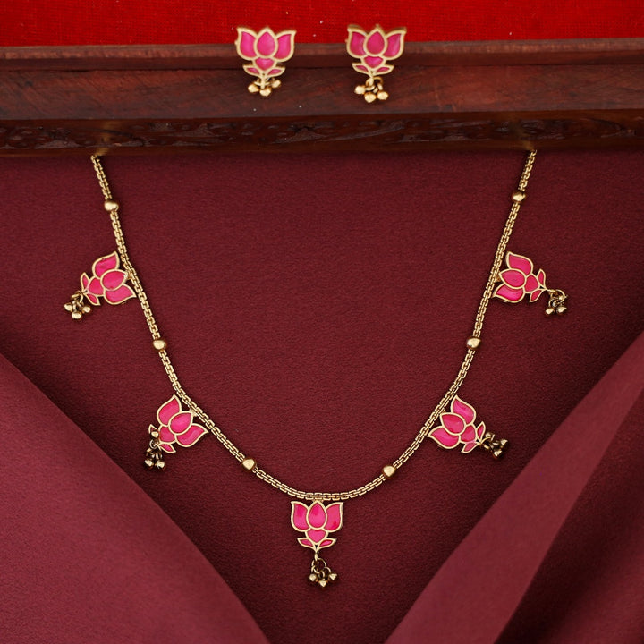 Hima Padma 5 Golden Ball Short Neckpiece With Earring