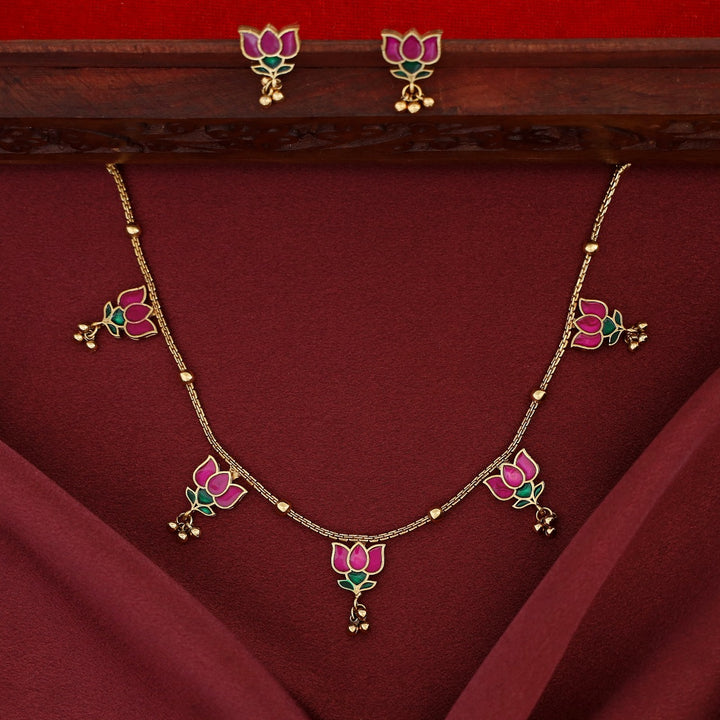 Hima Padma 5 Golden Ball Short Neckpiece With Earring