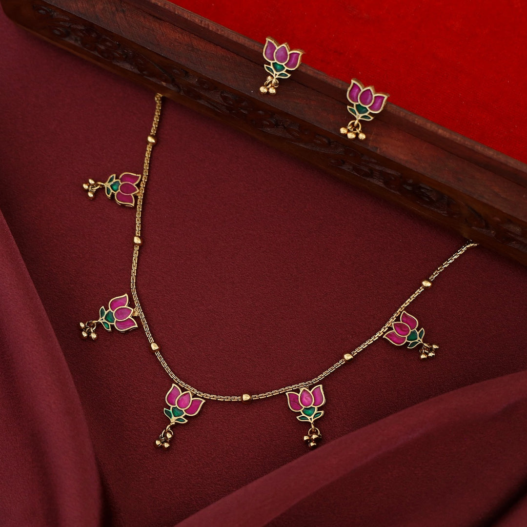 Hima Padma 5 Golden Ball Short Neckpiece With Earring