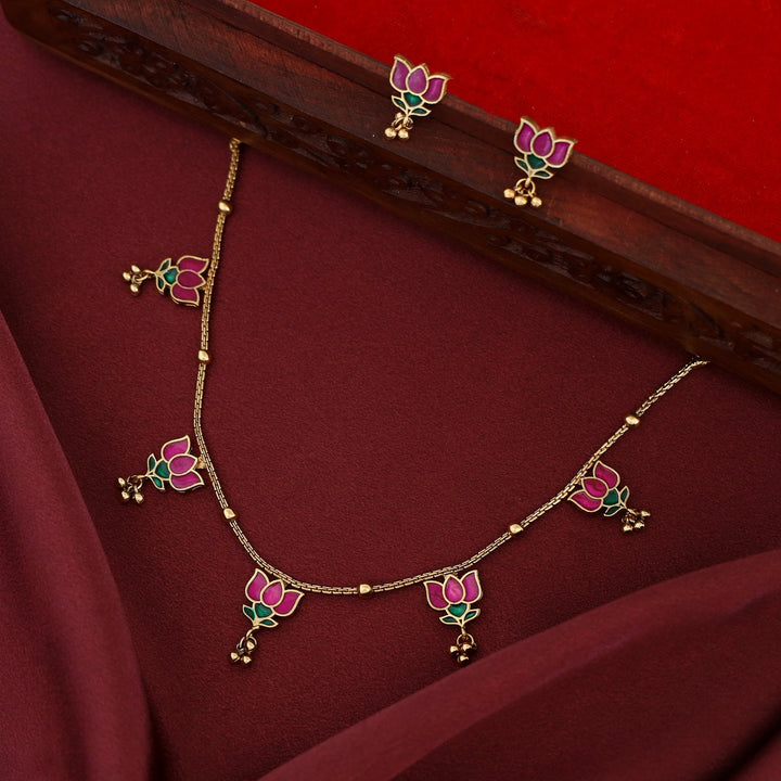 Hima Padma 5 Golden Ball Short Neckpiece With Earring