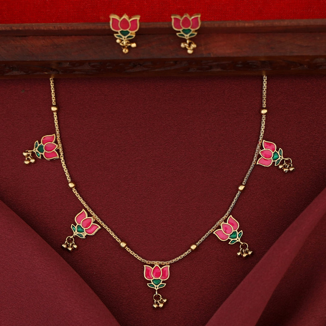 Hima Padma 5 Golden Ball Short Neckpiece With Earring