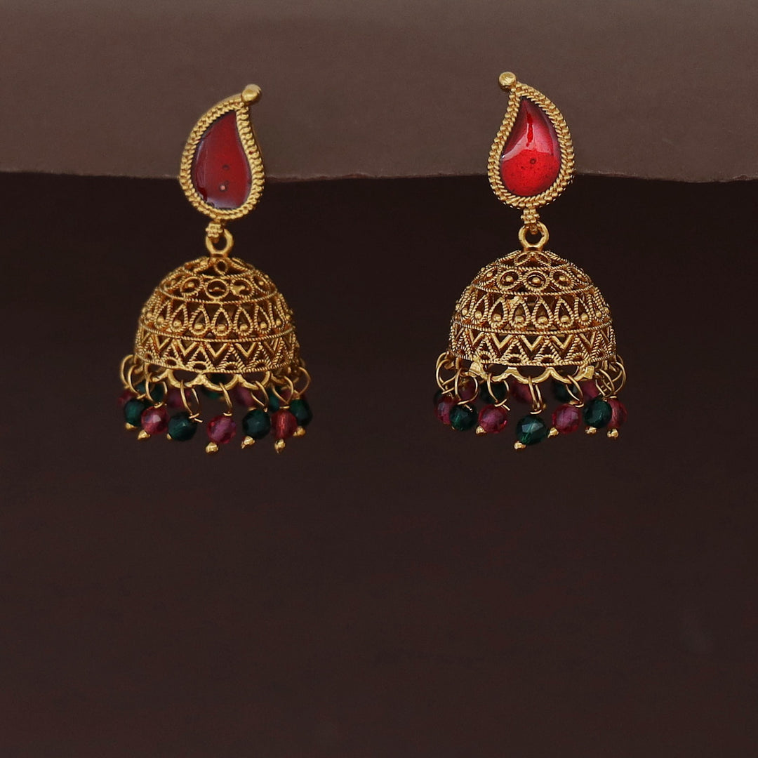 Yavnika Mango Enamel Beaded Jhumka