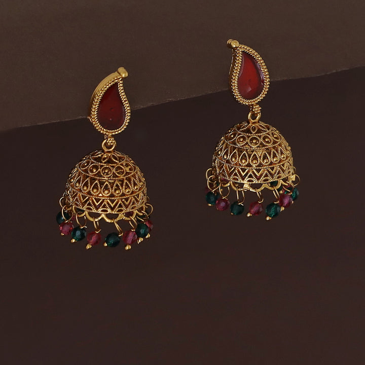 Yavnika Mango Enamel Beaded Jhumka