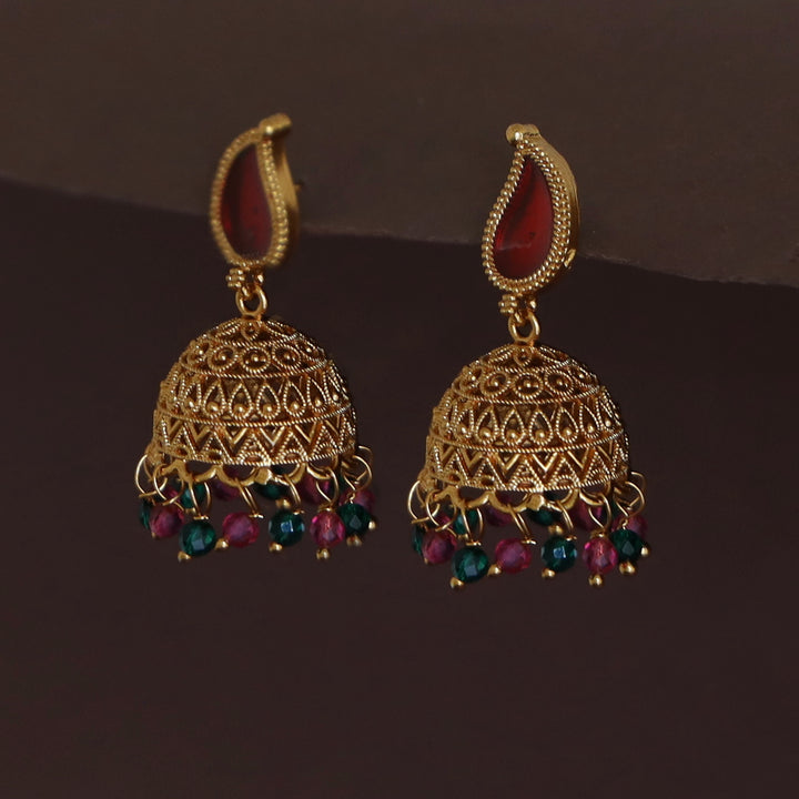 Yavnika Mango Enamel Beaded Jhumka