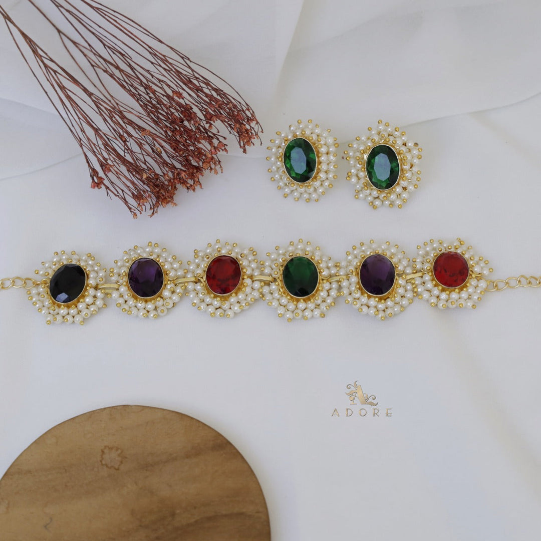 Divisha Glossy Full Pearl Choker With Earring (Colour Options)