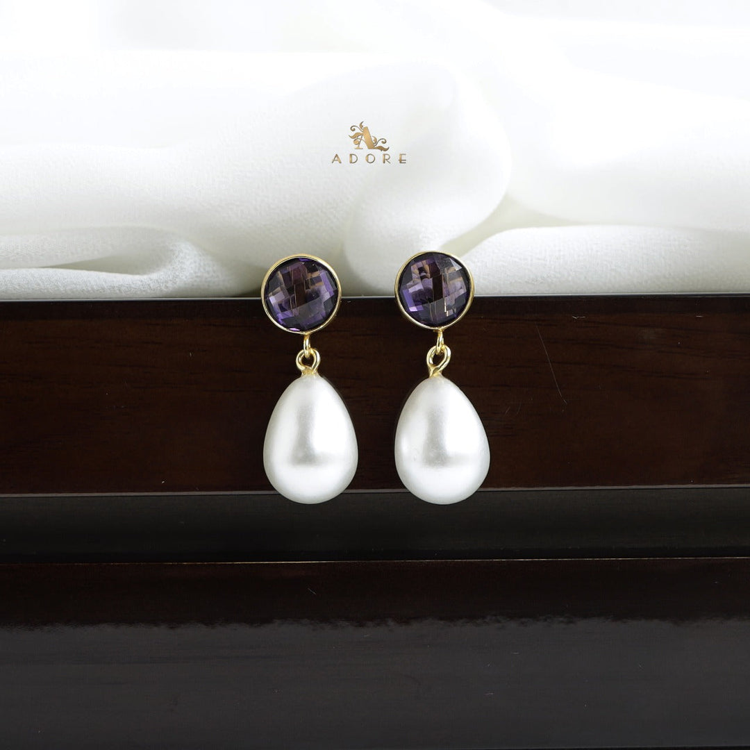 Dhurina Round Glossy Pearl Drop Earring