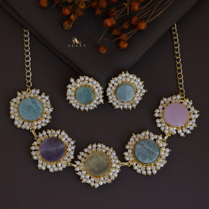 Ahelia Raw Stone Cluster Pearl Neckpiece / Choker With Earring