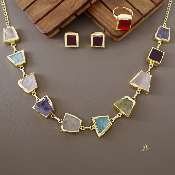 Raw Stone Unshape Eminent Combo (Short Neckpiece/Choker + Ring + Studs)